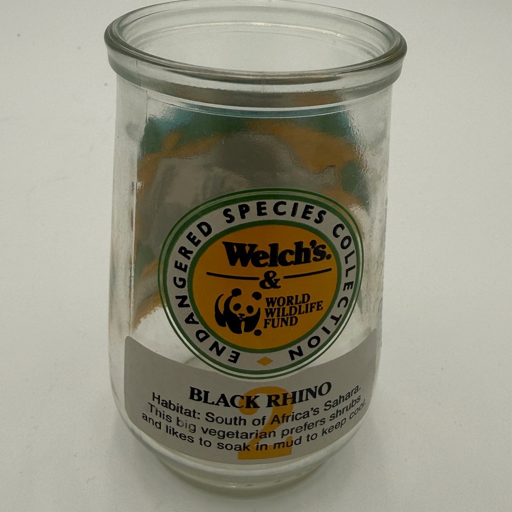 Vintage Welchs Endangered Species Collection Black Rhino Jelly Jar Glass No 2